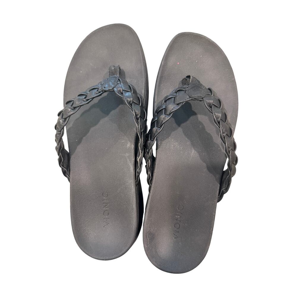 Vionic Black Braided Thong Sandals Womens Comfort Flip Flops